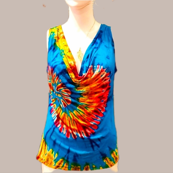 TIE DYE Rayon Stretch Drape Neck Top OS New *4 Colors Avail. ** - Picture 4 of 5